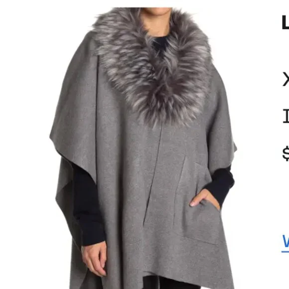 Love Token Karen Faux Fur Collar Cape Shawl Poncho, sz XS/S - Picture 2 of 3